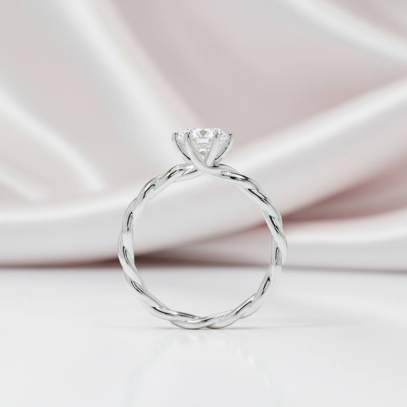 6.5mm Round Cut Diamond Option Twist Band Engagement Ring-Black Diamonds New York