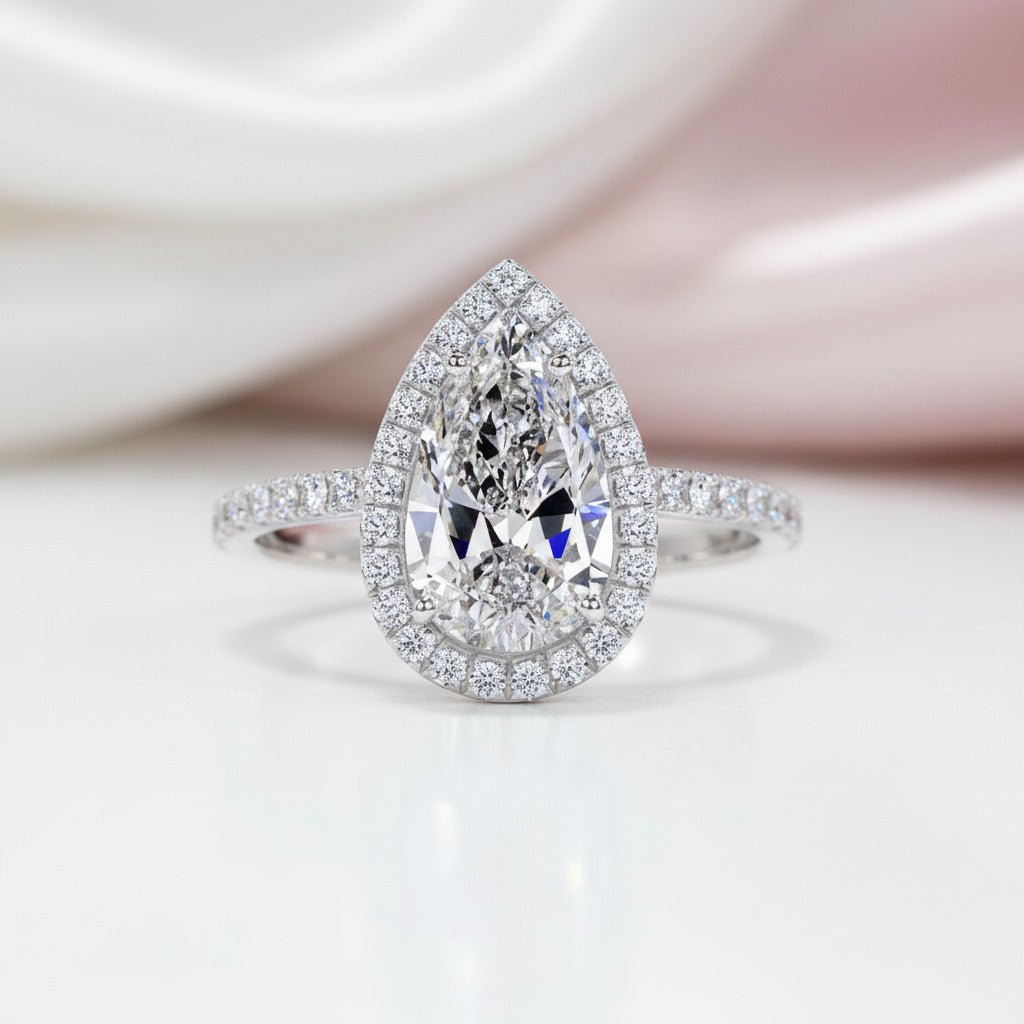 6.0 ct Pear Cut Diamond Halo White Gold Engagement Ring-Black Diamonds New York