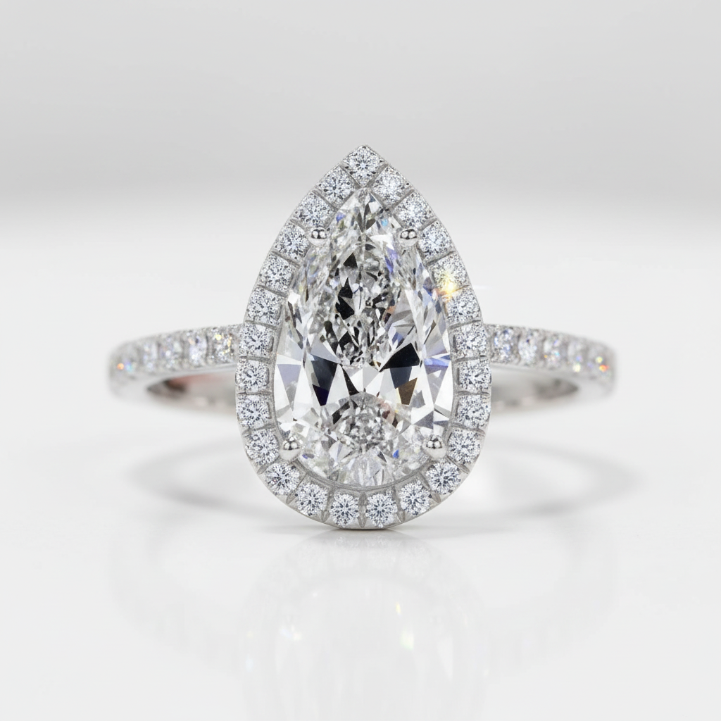 6.0 ct Pear Cut Diamond Option Halo White Gold Engagement Ring-Black Diamonds New York