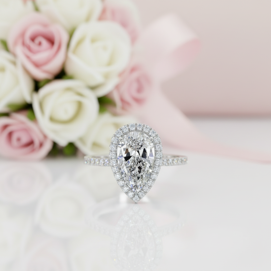 6.0 ct Pear Cut Diamond Option Halo White Gold Engagement Ring-Black Diamonds New York