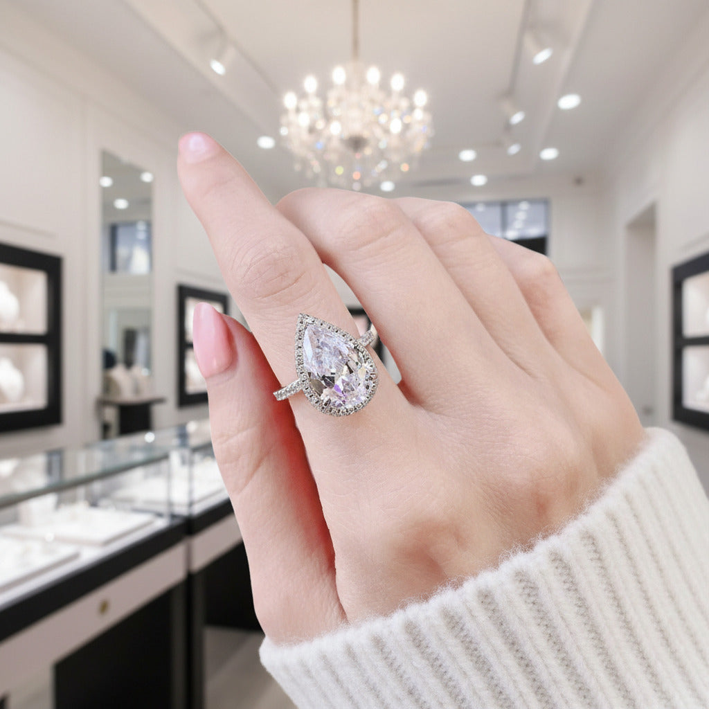 6.0 ct Pear Cut Diamond Halo White Gold Engagement Ring-Black Diamonds New York