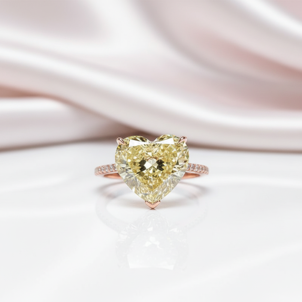 6.0ct Heart Cut Yellow Sapphire Rose Gold Engagement Ring-Black Diamonds New York