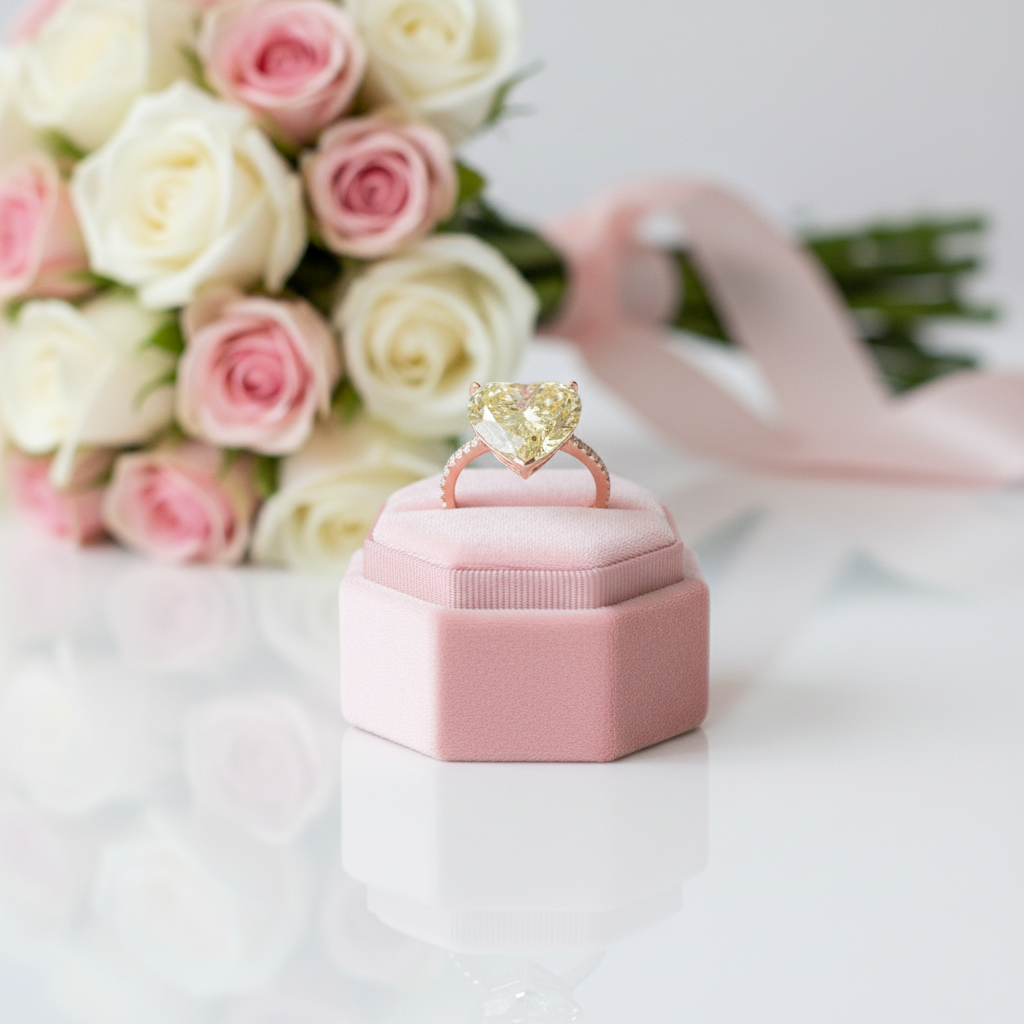 6.0ct Heart Cut Yellow Sapphire Rose Gold Engagement Ring-Black Diamonds New York