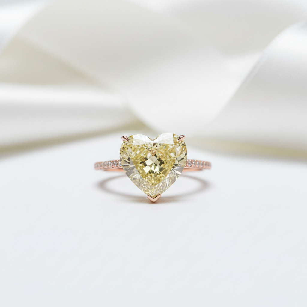 6.0ct Heart Cut Yellow Sapphire Rose Gold Engagement Ring-Black Diamonds New York