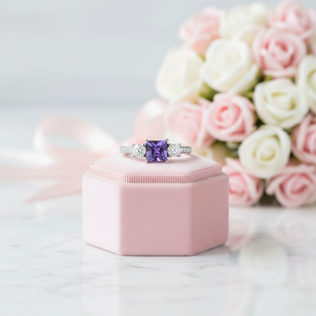 6.0mm Alexandrite Gemstone Engagement Ring-Black Diamonds New York