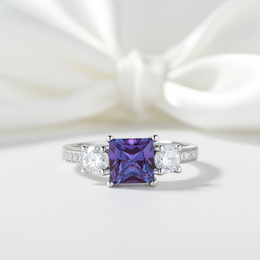 6.0mm Alexandrite Gemstone Engagement Ring-Black Diamonds New York