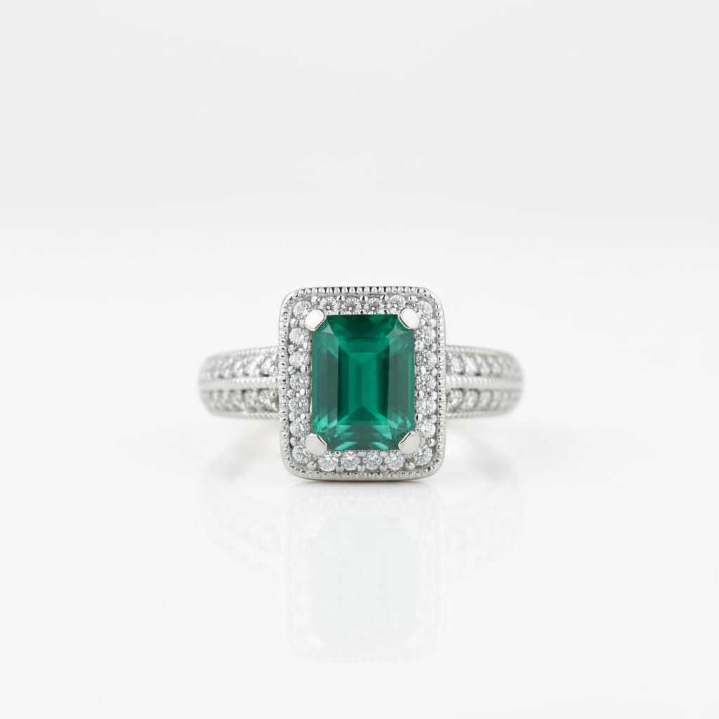 6.15Ct Emerald Cut Green Agate Gemstone Jewelry Set-Black Diamonds New York