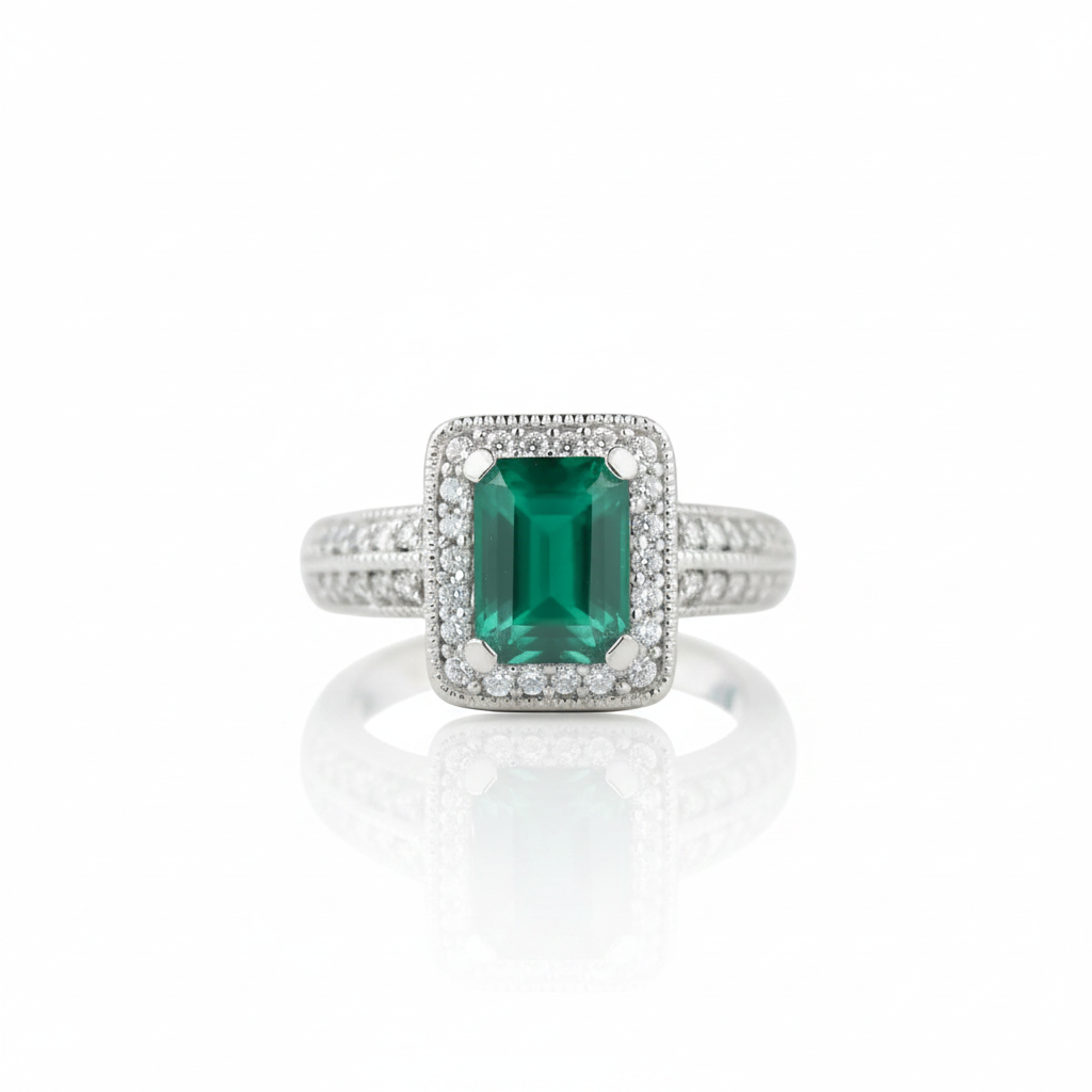 6.15Ct Emerald Cut Green Agate Gemstone Jewelry Set-Black Diamonds New York