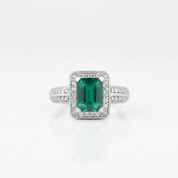 6.15Ct Emerald Cut Green Agate Gemstone Jewelry Set-Black Diamonds New York
