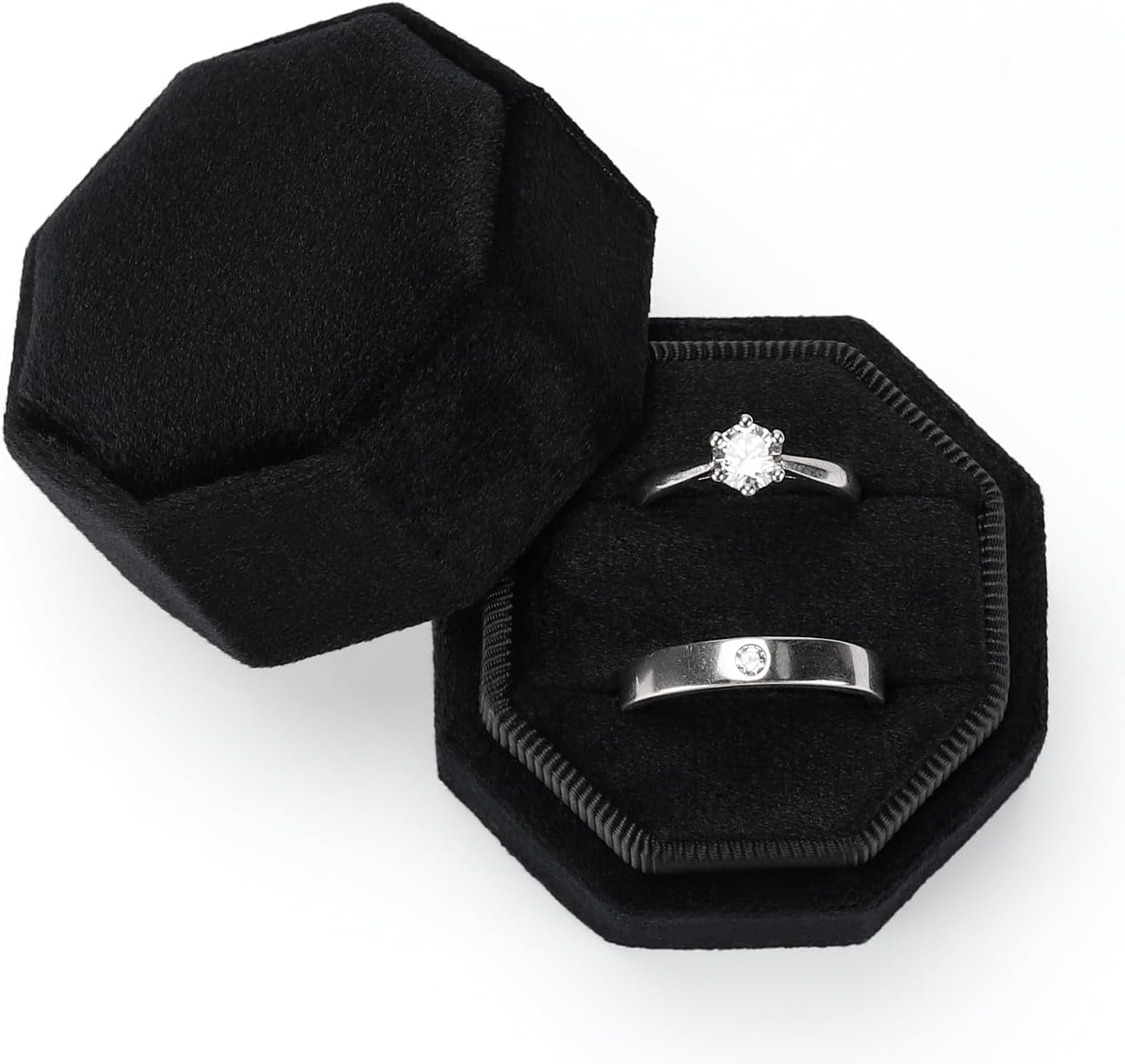 Black Love Is Patient Double Ring Slots Octagon Velvet Ring Box
