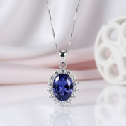 6.4 Ct Oval Cut Blue Tanzanite Pendant Necklace-Black Diamonds New York