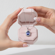 6.4 Ct Oval Cut Blue Tanzanite Pendant Necklace-Black Diamonds New York