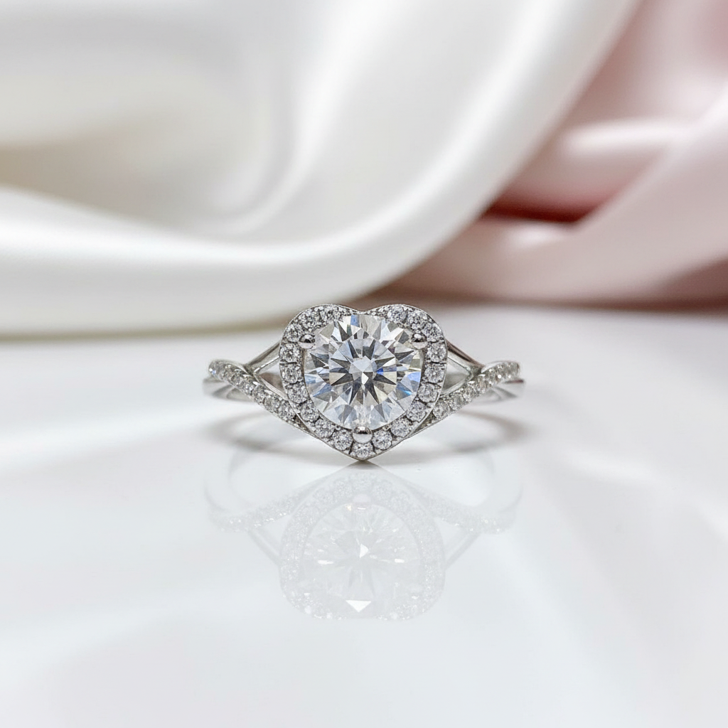 6.5MM 1 Carat Round Cut Diamond Option Heart Option Engagement Ring-Black Diamonds New York