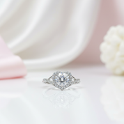 6.5MM 1 Carat Round Cut Diamond Option Heart Option Engagement Ring-Black Diamonds New York