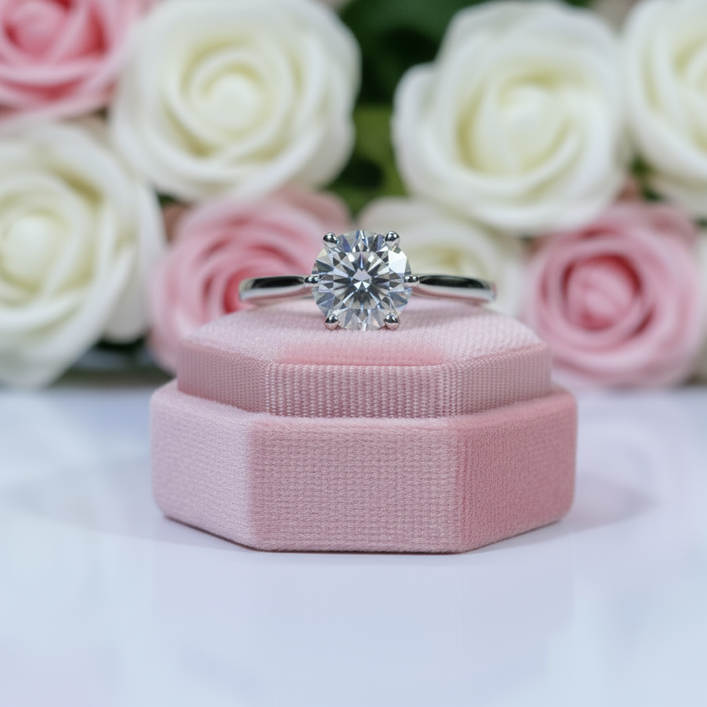 6.5MM 1.0 Carat Classic Round Cut Diamond Option Engagement Ring-Black Diamonds New York