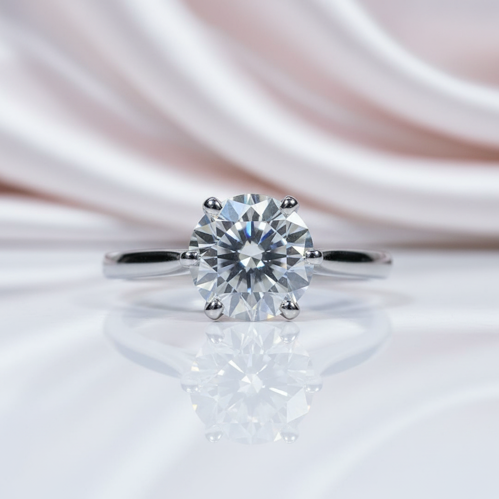 6.5MM 1.0 Carat Classic Round Cut Diamond Option Engagement Ring-Black Diamonds New York