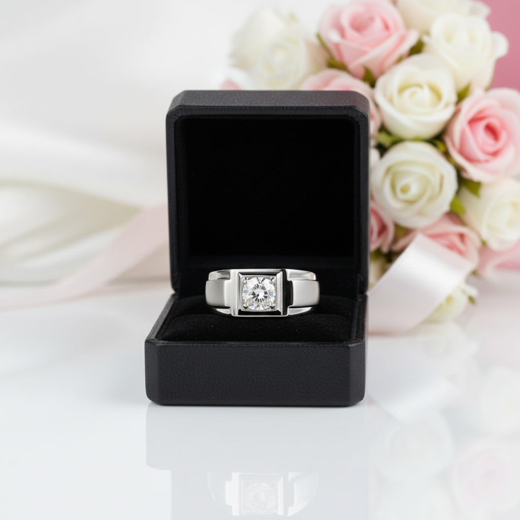 6.5mm 1.0Ct D Color Diamond Option Ring For Men-Black Diamonds New York