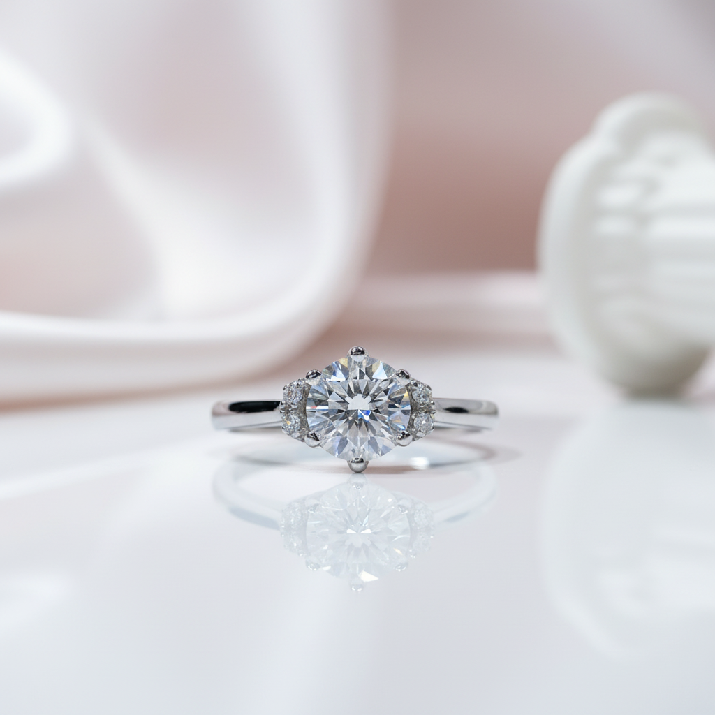 6.5MM 1ct Round Cut 6 Prong Diamond Option Ring-Black Diamonds New York