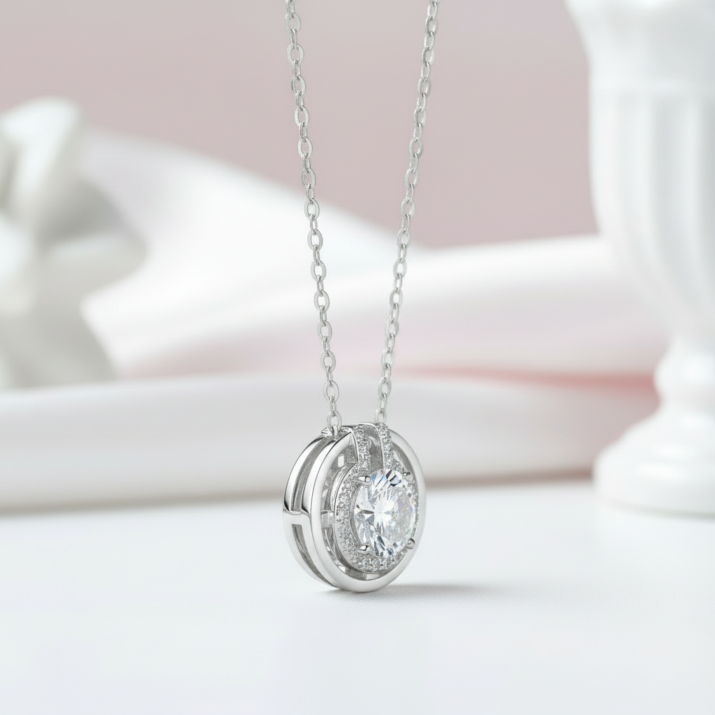 6.5mm 1CT Round Cut Diamond Pendant Necklace-Black Diamonds New York