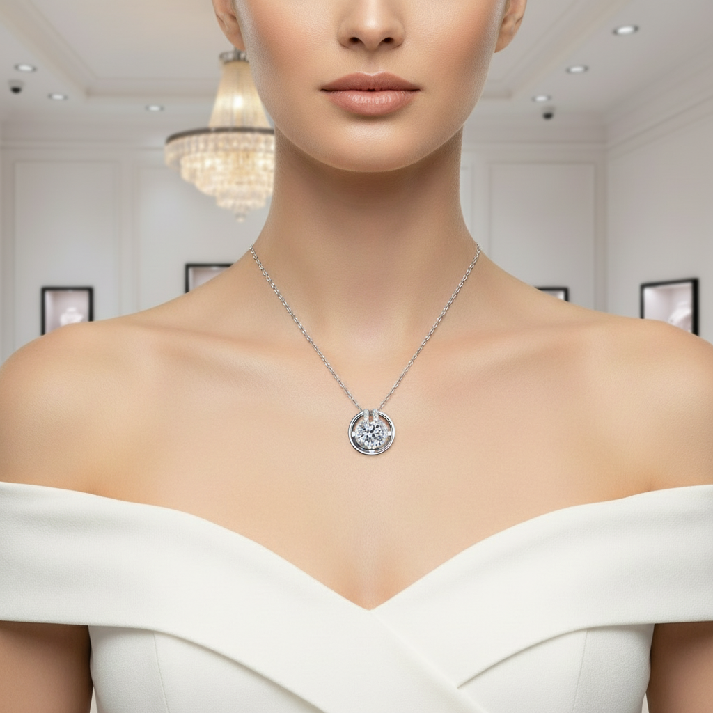 6.5mm 1CT Round Cut Diamond Pendant Necklace-Black Diamonds New York