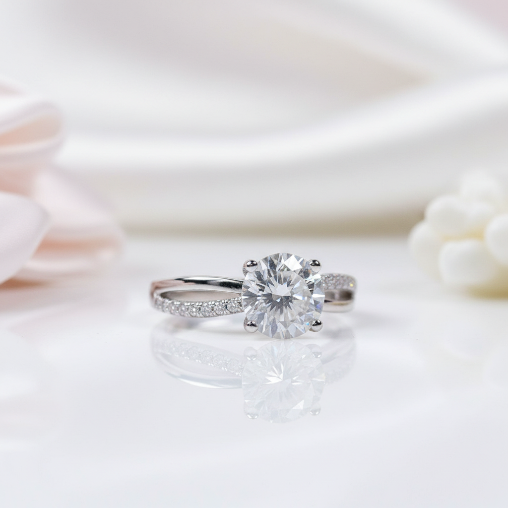 6.5mm 1ct Round Cut Diamond Option Cross Design Engagement Ring-Black Diamonds New York