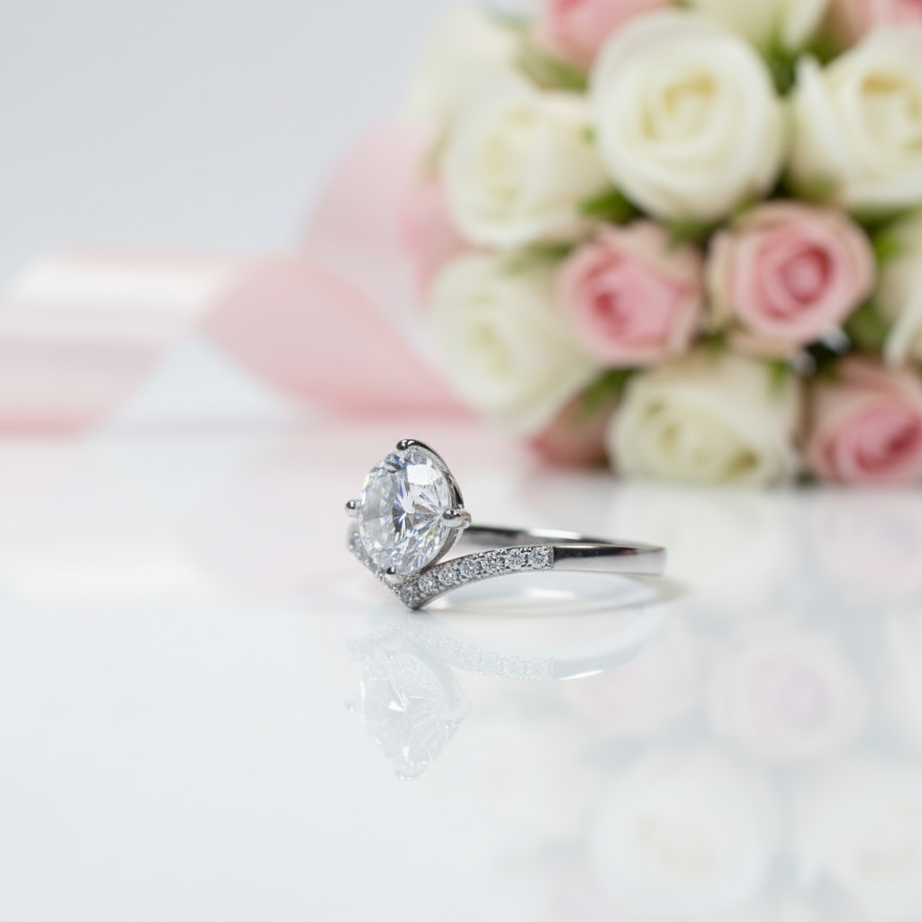 6.5mm 1ct Round Cut Diamond Option Crown Option Engagement Ring-Black Diamonds New York