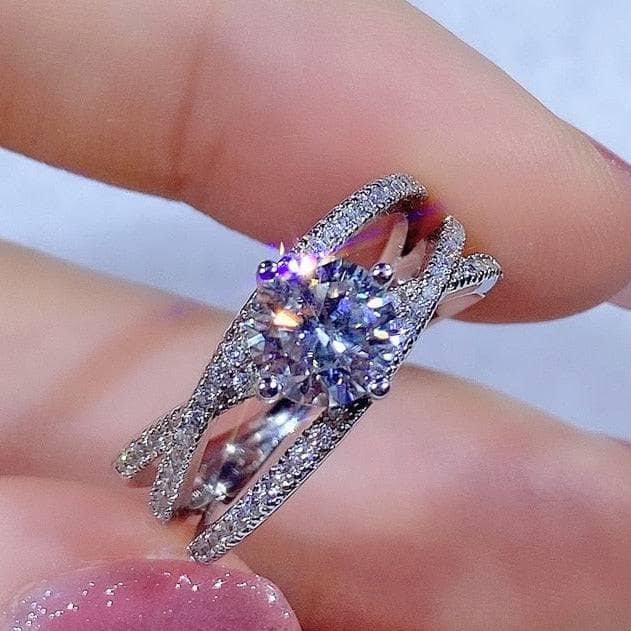 Flash Sale- 1 ct Round Moissanite Criss Cross Engagement Ring-Black Diamonds New York