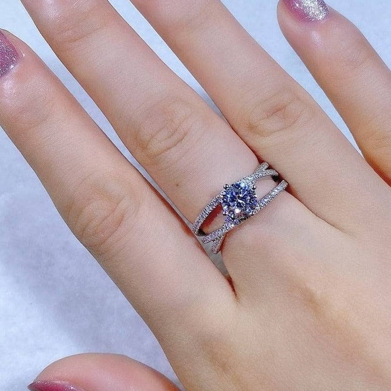 Flash Sale- 1 ct Round Diamond Criss Cross Engagement Ring-Black Diamonds New York