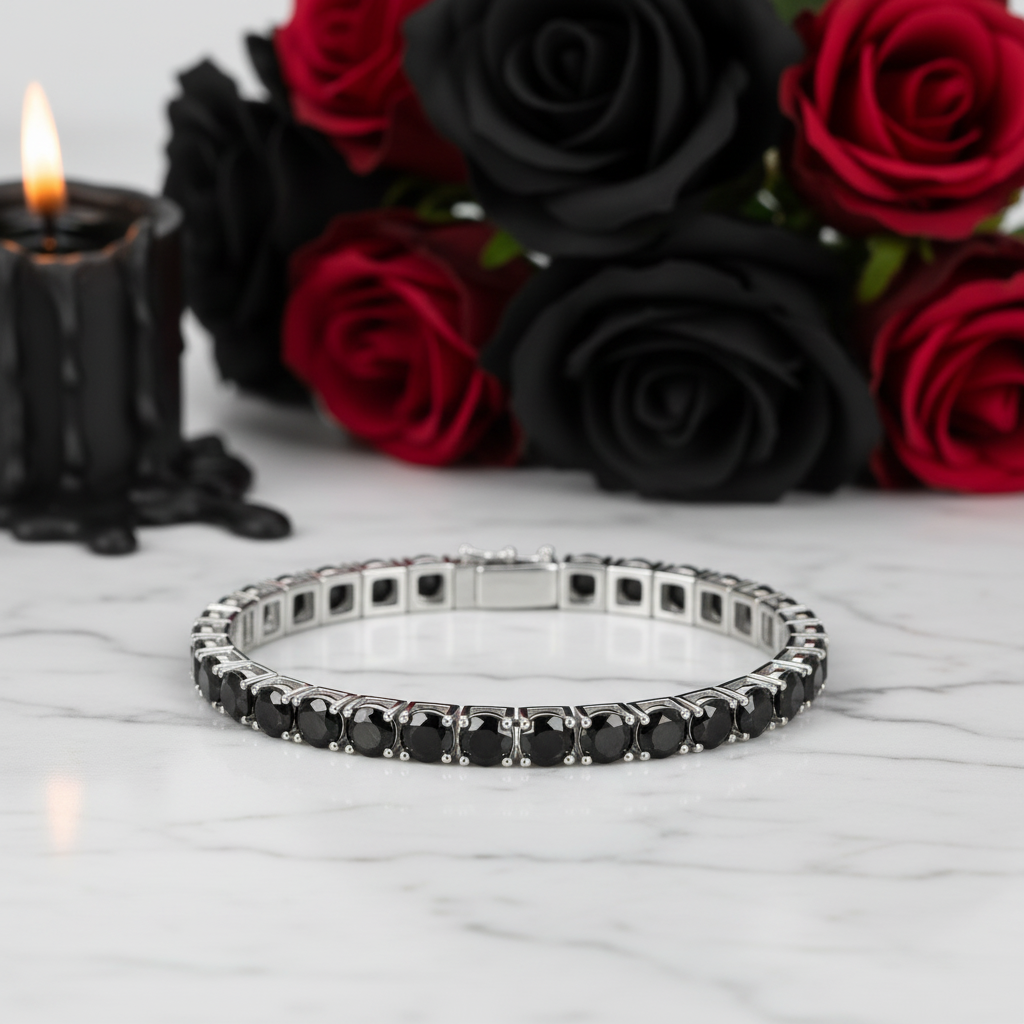 6.5mm Black Round Diamond Cuff Bracelet-Black Diamonds New York