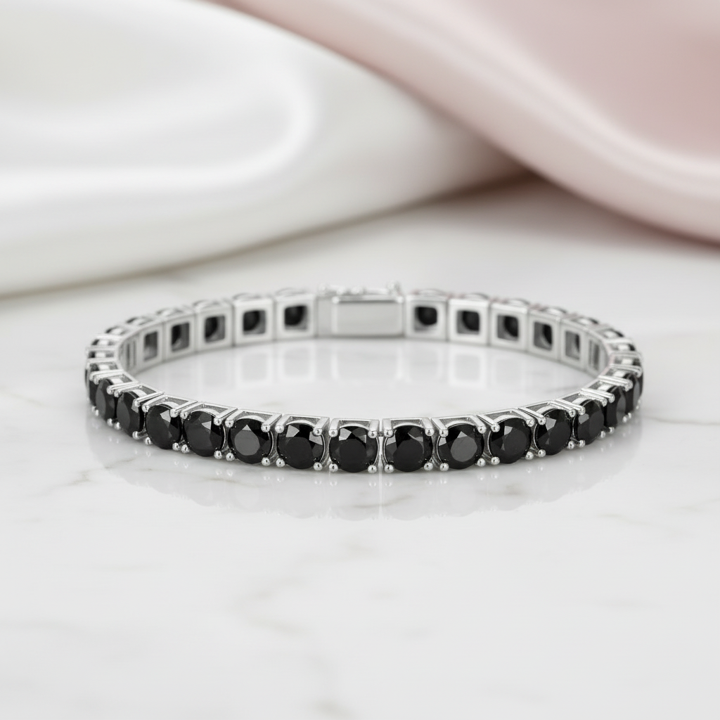 6.5mm Black Round Diamond Cuff Bracelet-Black Diamonds New York