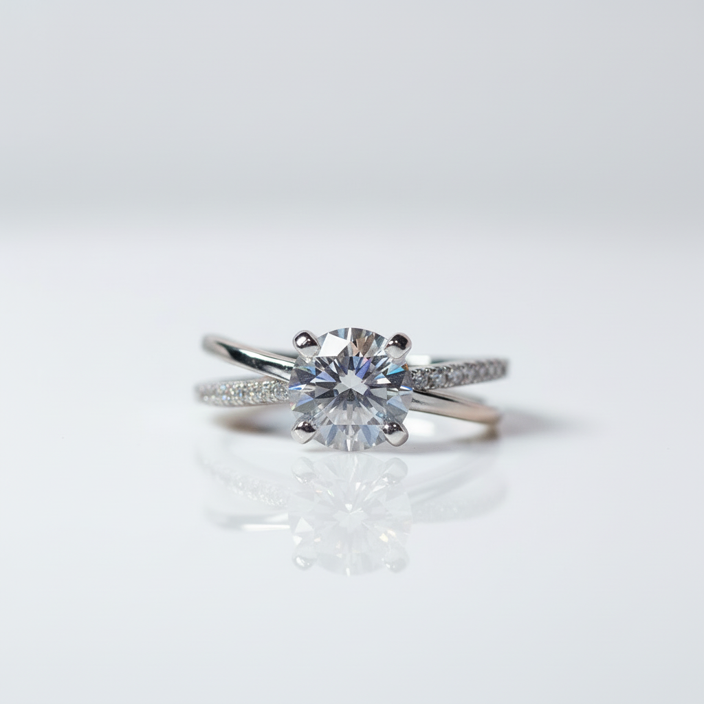 6.5mm D-F Color VVS-FL 4 Prong Round Cut Diamond Option Engagement Ring-Black Diamonds New York