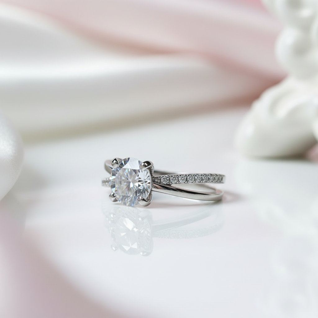 6.5mm D-F Color VVS-FL 4 Prong Round Cut Diamond Option Engagement Ring-Black Diamonds New York