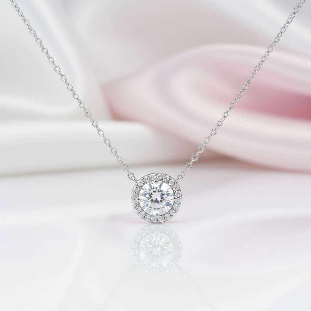 6.5mm Diamond Option Halo Pedant Necklace-Black Diamonds New York