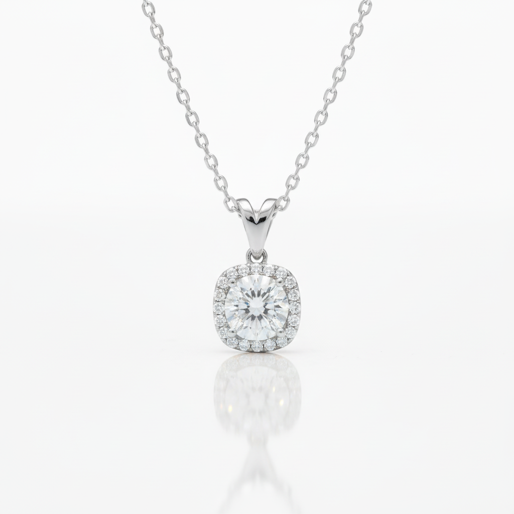 6.5mm Diamond Option Halo Pendant Necklace-Black Diamonds New York
