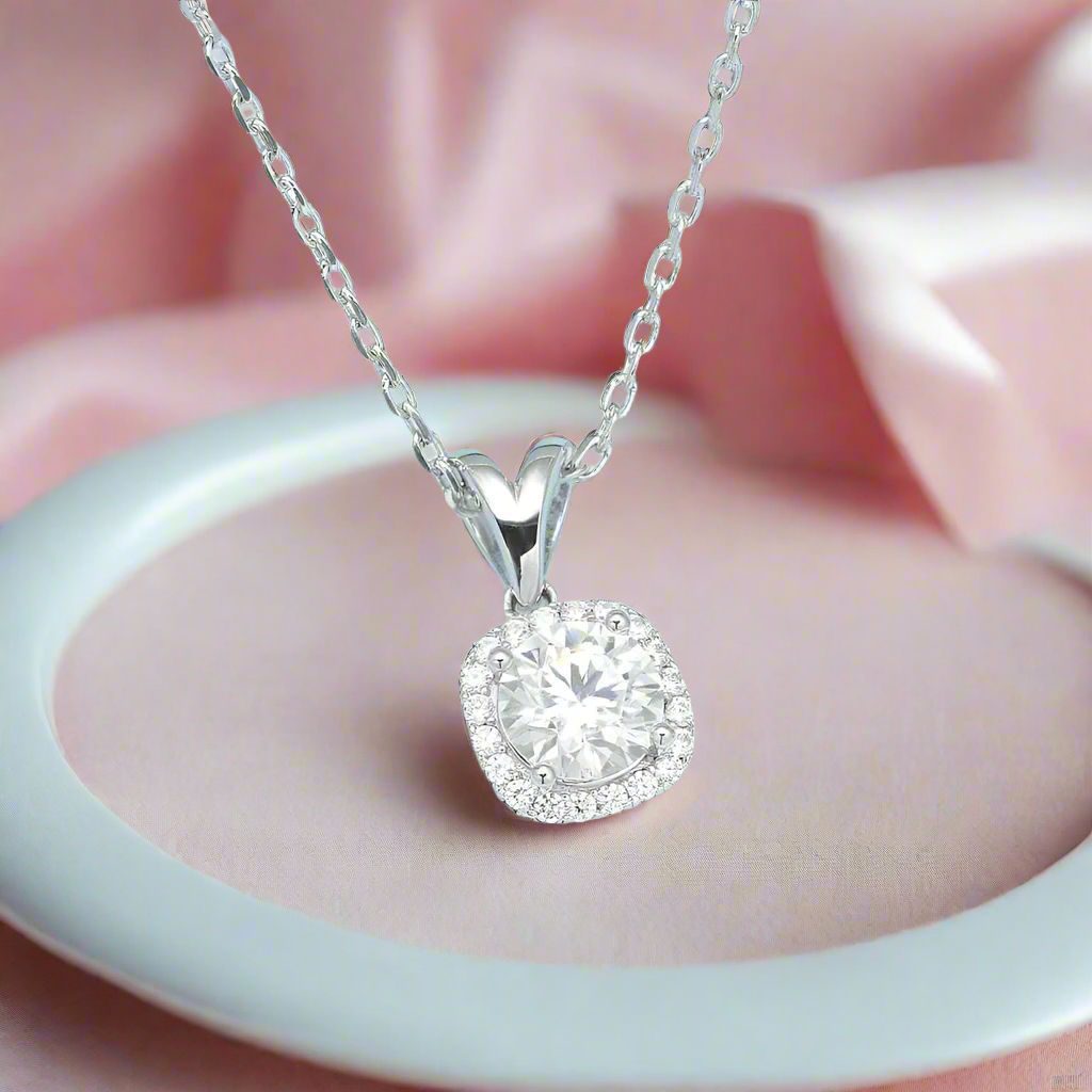 6.5mm Diamond Halo Pedant Necklace-Black Diamonds New York