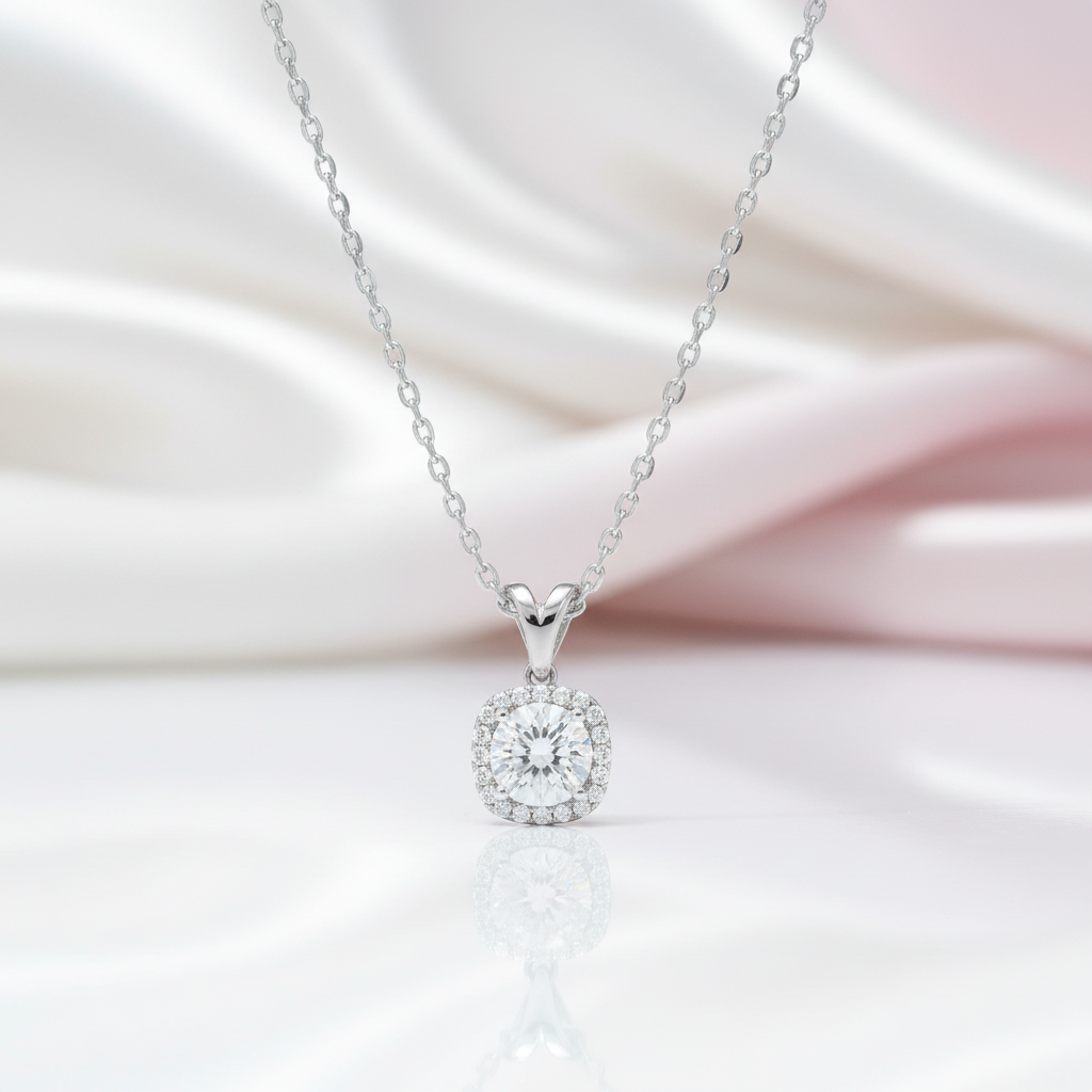 6.5mm Diamond Option Halo Pendant Necklace-Black Diamonds New York