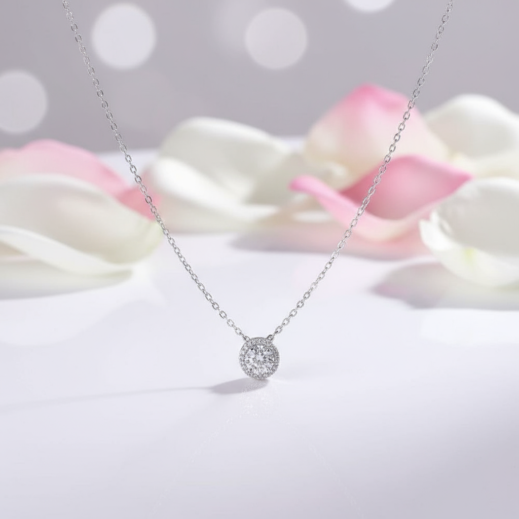 6.5mm Diamond Halo Pedant Necklace-Black Diamonds New York