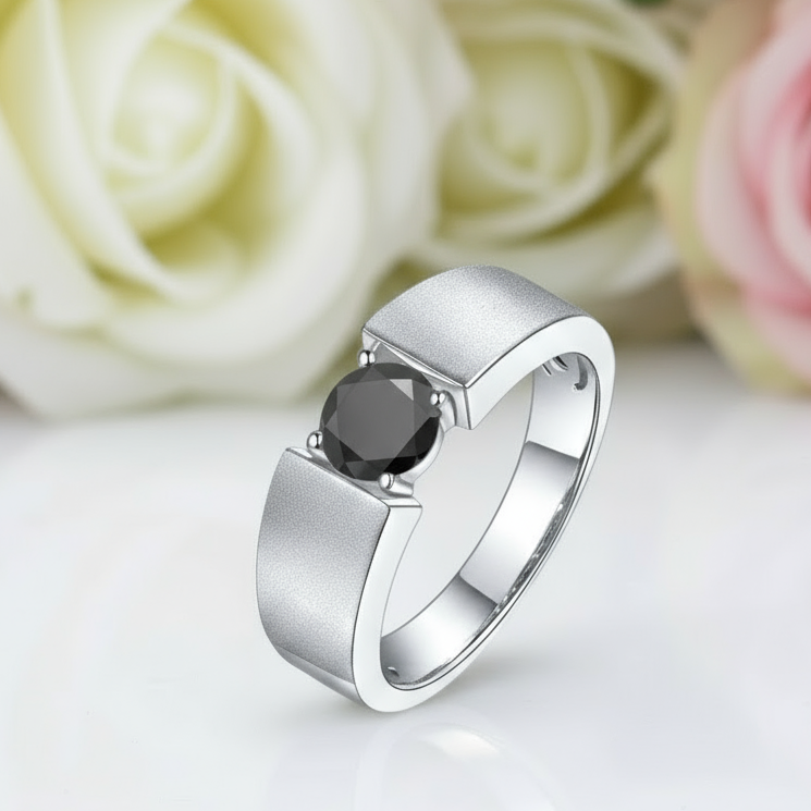 6.5mm Round Diamond Antique Men's Ring-Black Diamonds New York