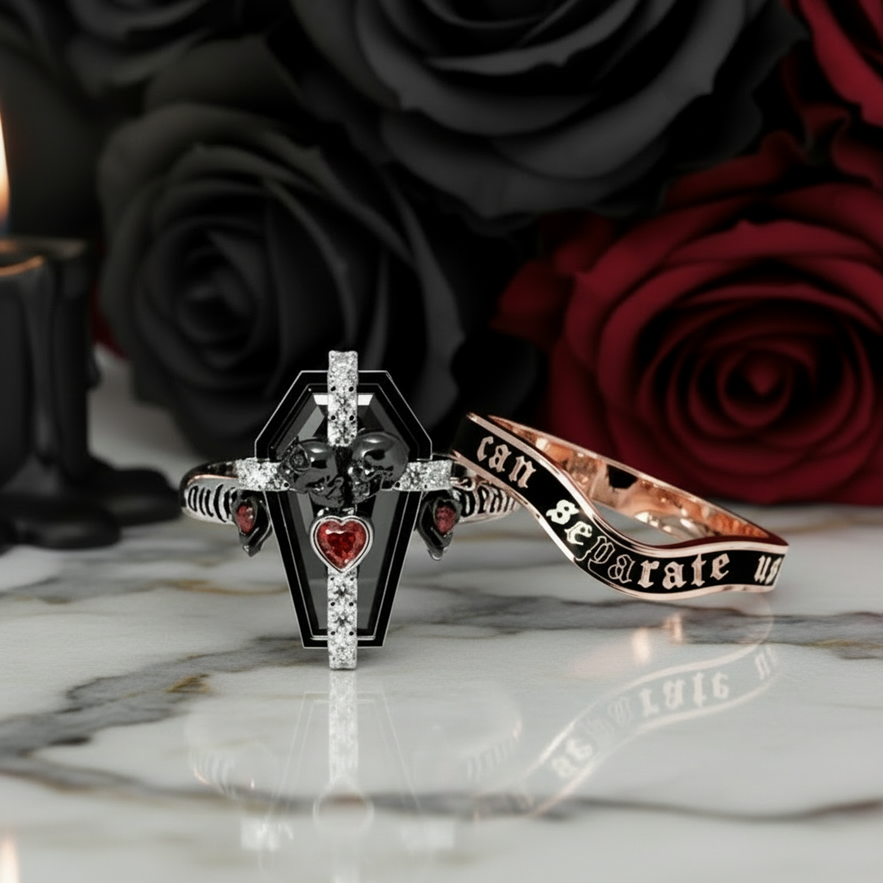 Only Death Can Separate Us Coffin Cut Diamond Wedding Rings-Black Diamonds New York