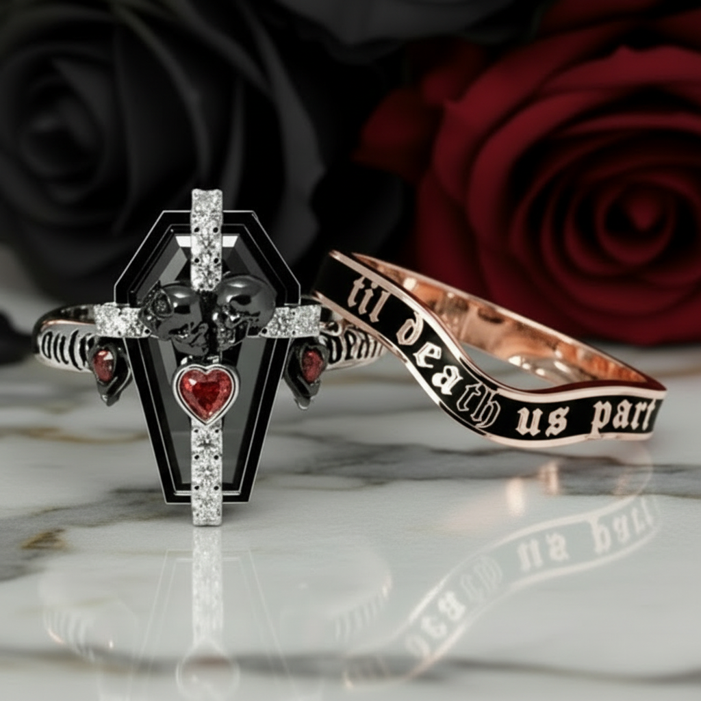 Only Death Can Separate Us Coffin Cut Diamond Option Wedding Rings-Black Diamonds New York