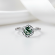 6*6mm Natural Moss Agate Engagement Ring-Black Diamonds New York