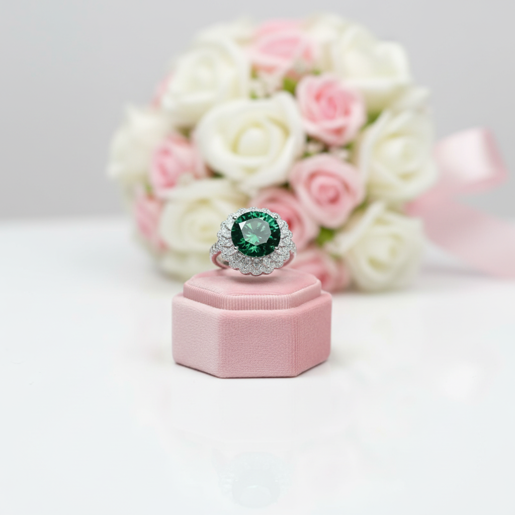 6 Carat Round Cut Green Diamond Option Halo Engagement Ring-Black Diamonds New York