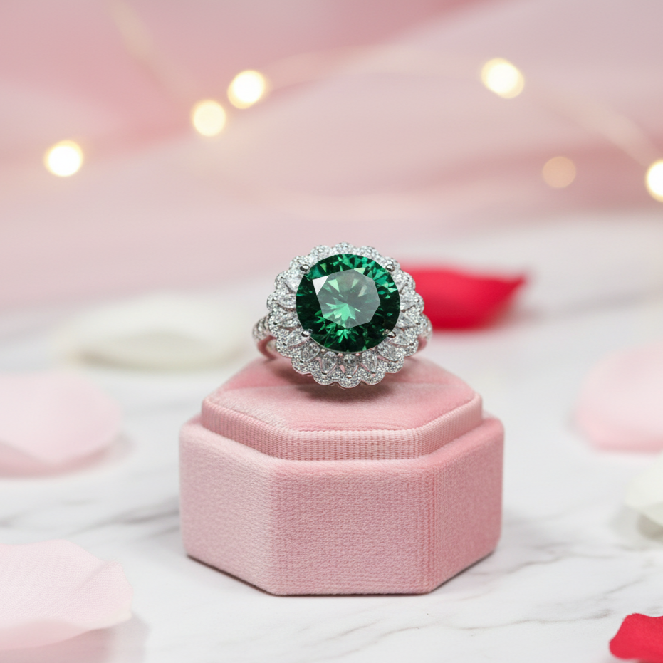 6 Carat Round Cut Green Diamond Halo Engagement Ring-Black Diamonds New York