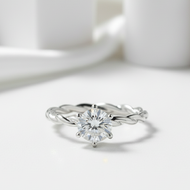 6 Prong Twist Band Diamond Ring-Black Diamonds New York