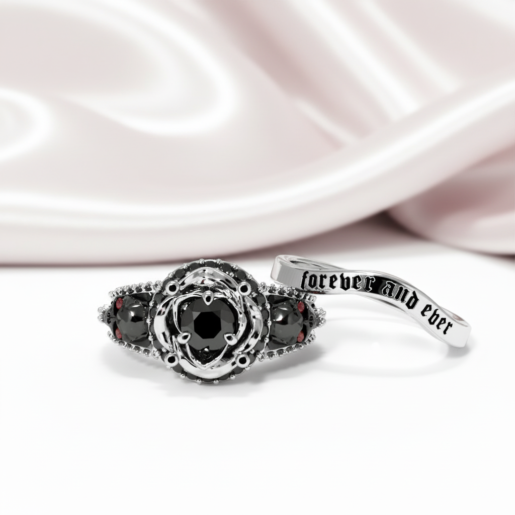 Forever And Ever Wedding Rings- 14k Rose Gold with Skulls-Black Diamonds New York