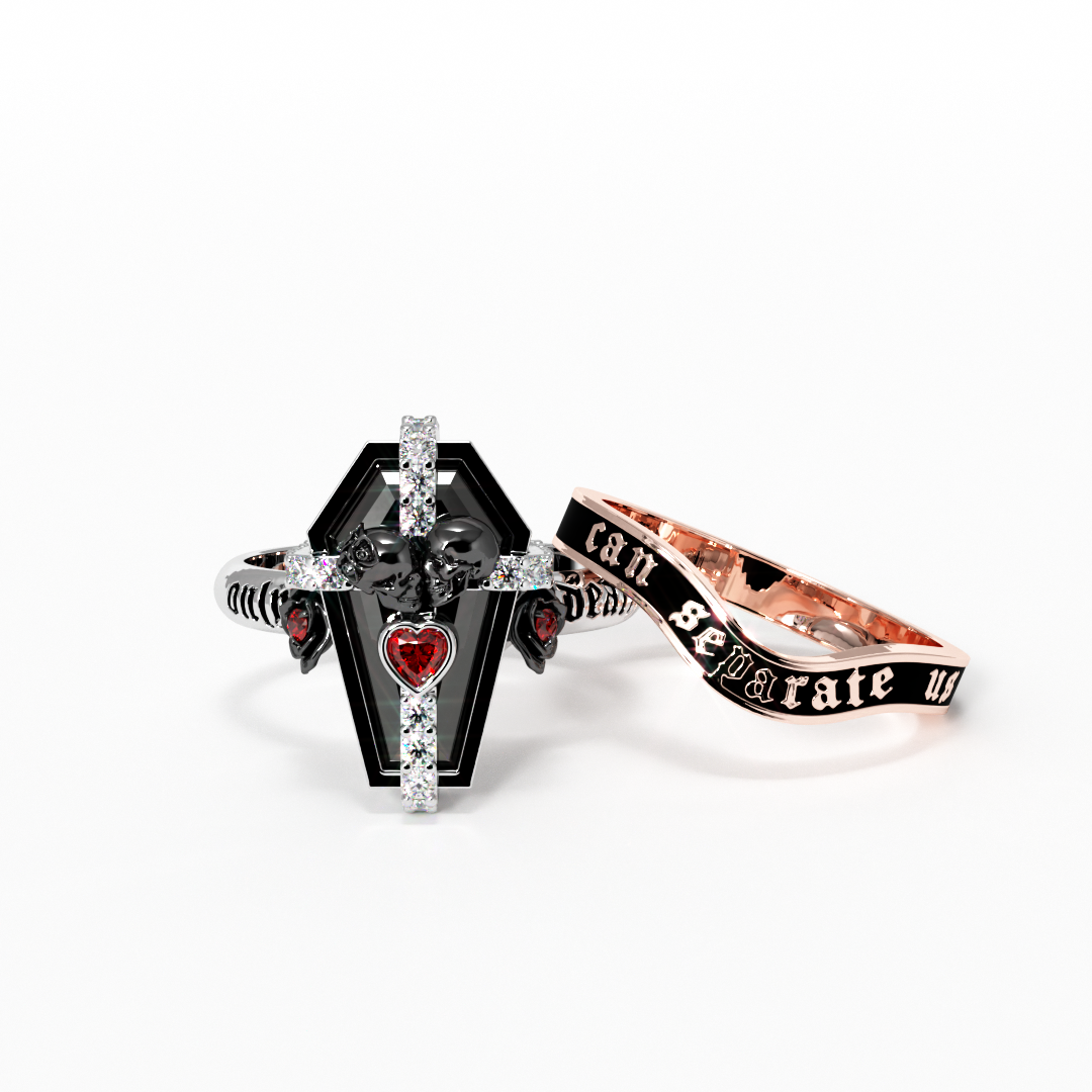 Only Death Can Separate Us Coffin Cut Diamond Option Wedding Rings-Black Diamonds New York