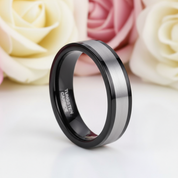 6mm Black & Silver Tungsten Wedding Band-Black Diamonds New York