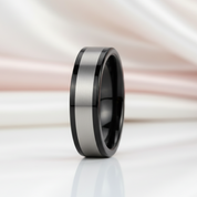 6mm Black & Silver Tungsten Wedding Band-Black Diamonds New York