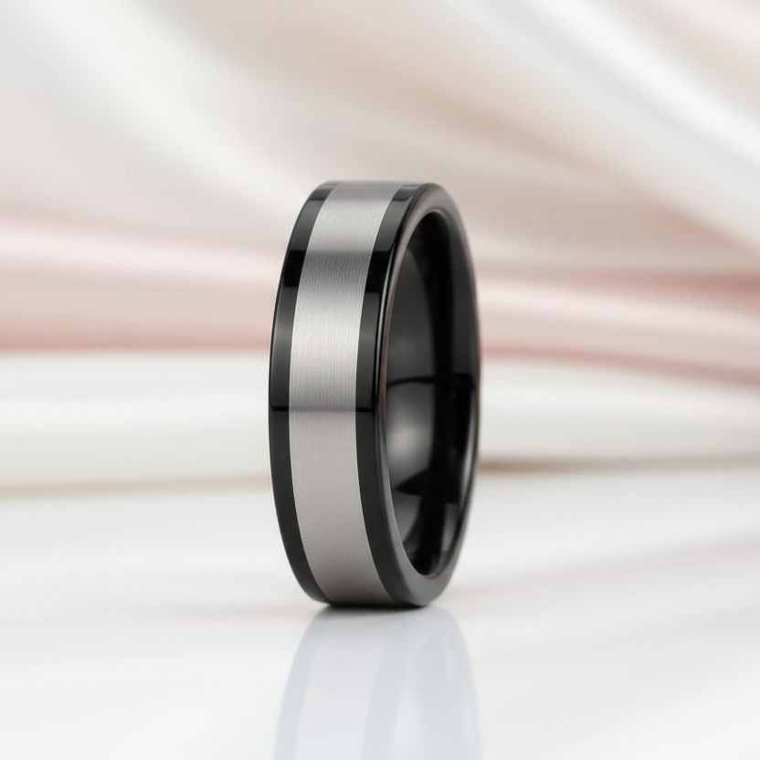 6mm Black & Silver Tungsten Wedding Band-Black Diamonds New York