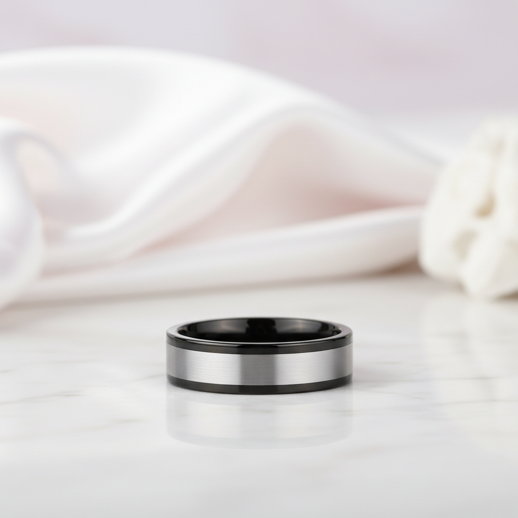 6mm Black & Silver Tungsten Wedding Band-Black Diamonds New York